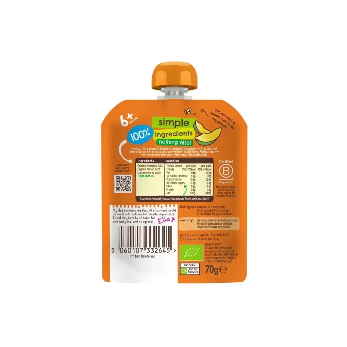 Ella's Kitchen Organic Mangoes First Tastes Baby Food Pouch 6+ months 70g