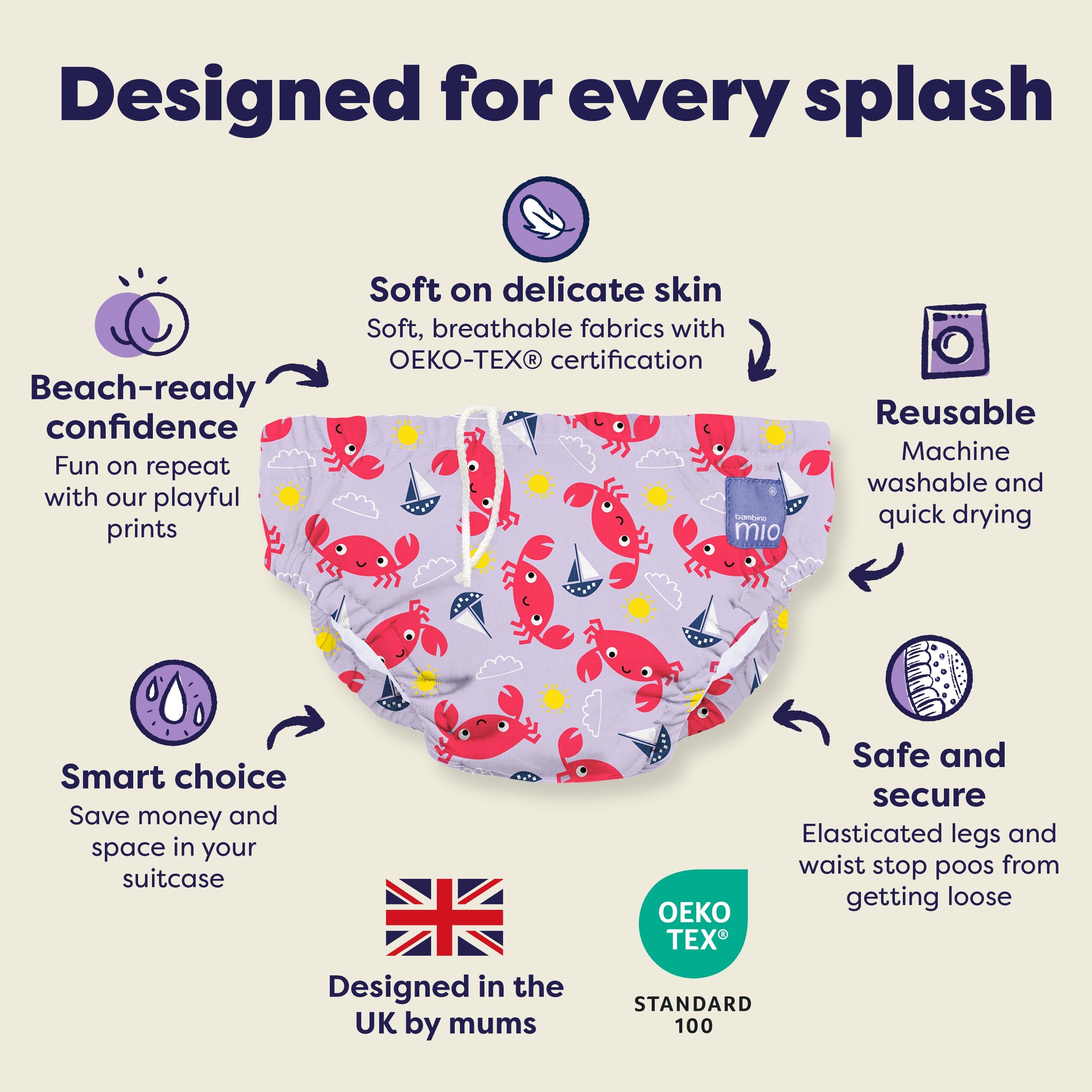 Reusable Swim Nappy in Crab Cove
