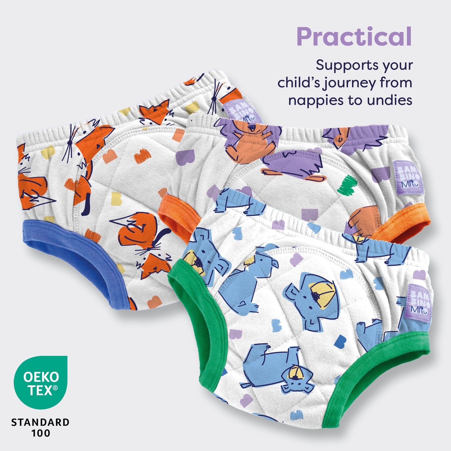 3 Pack Reusable Potty Training Pants in Outdoor Animals - Enhanced Design