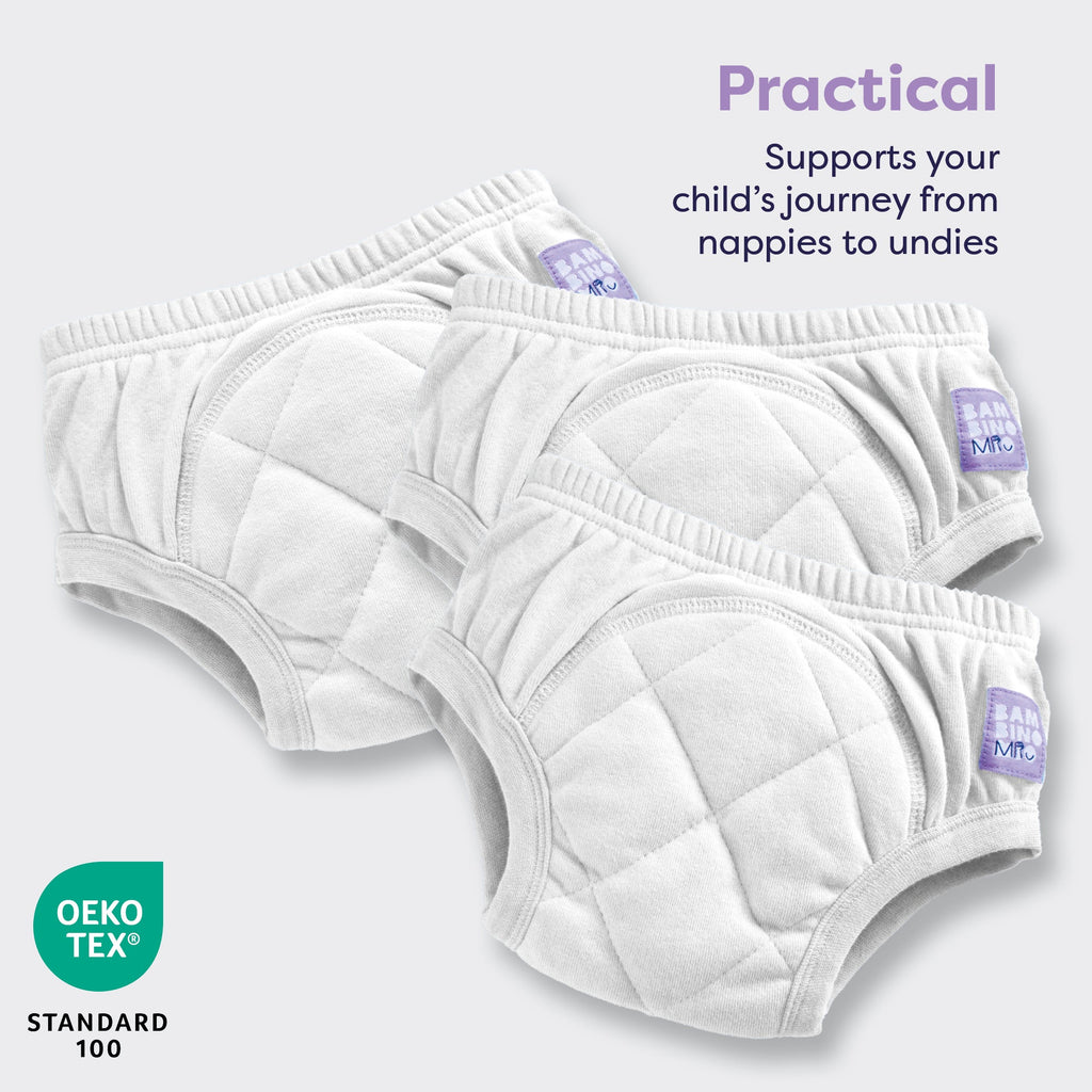 3 Pack Reusable Potty Training Pants in White  - Enhanced Design