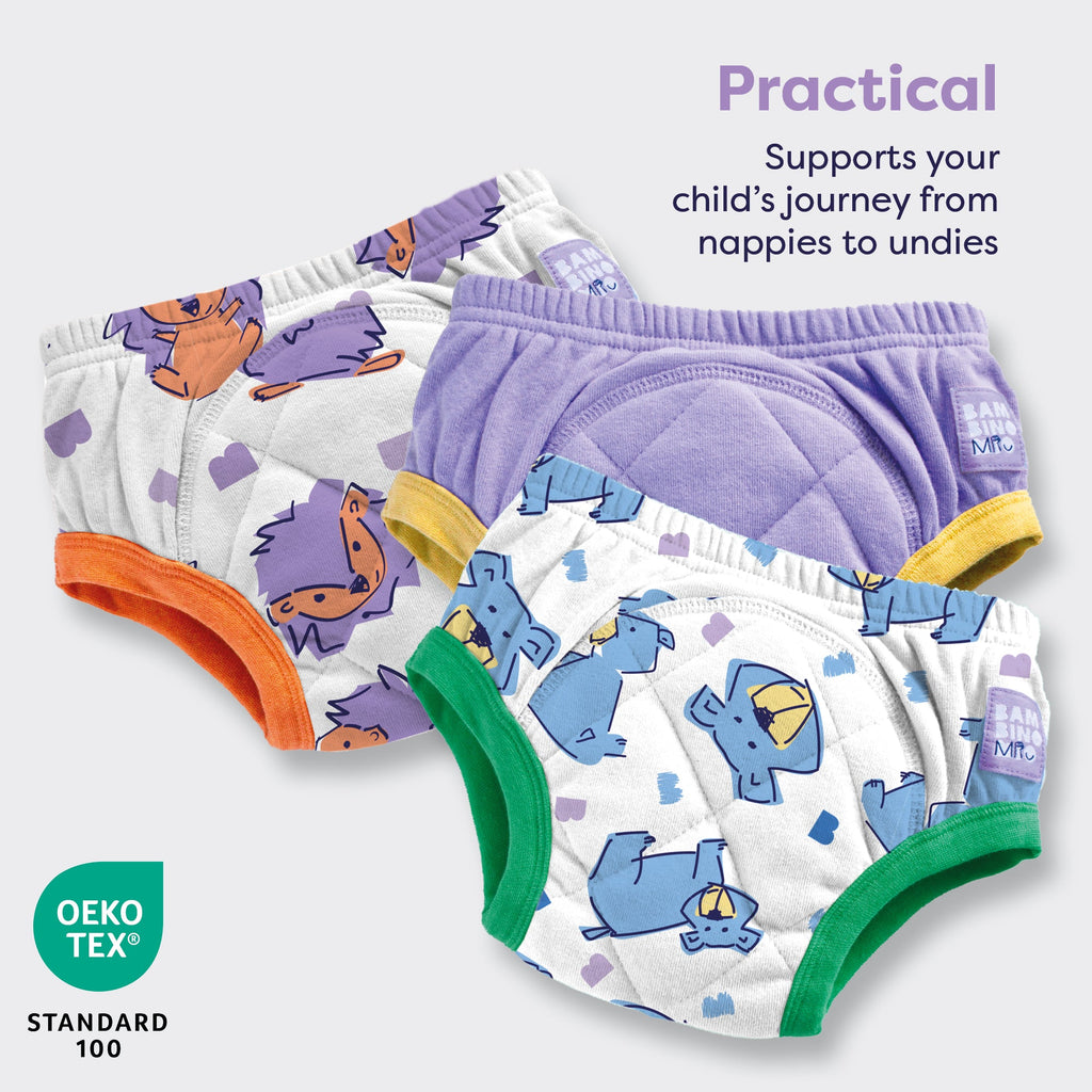 3 Pack Reusable Potty Training Pants in Bold Animals - Enhanced Design