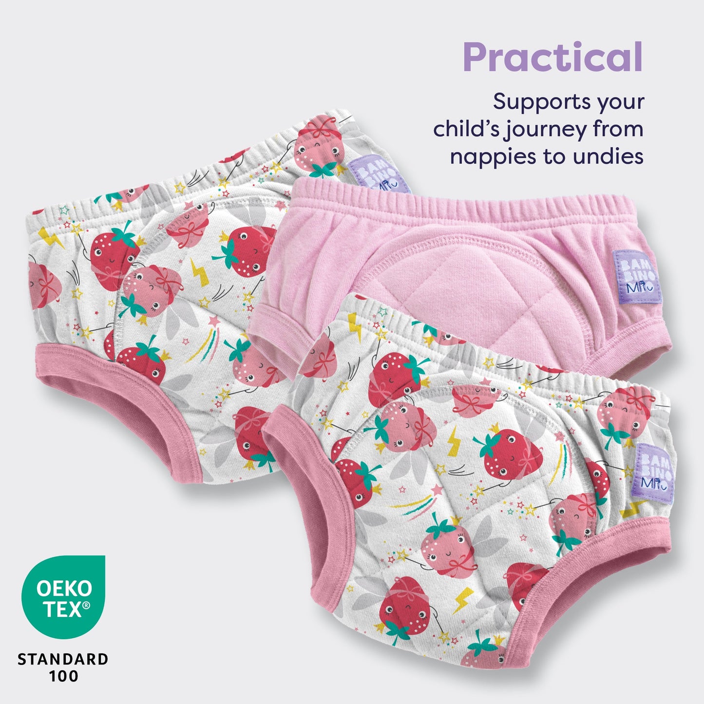 3 Pack Reusable Potty Training Pants in Strawberry Pink - Enhanced Design