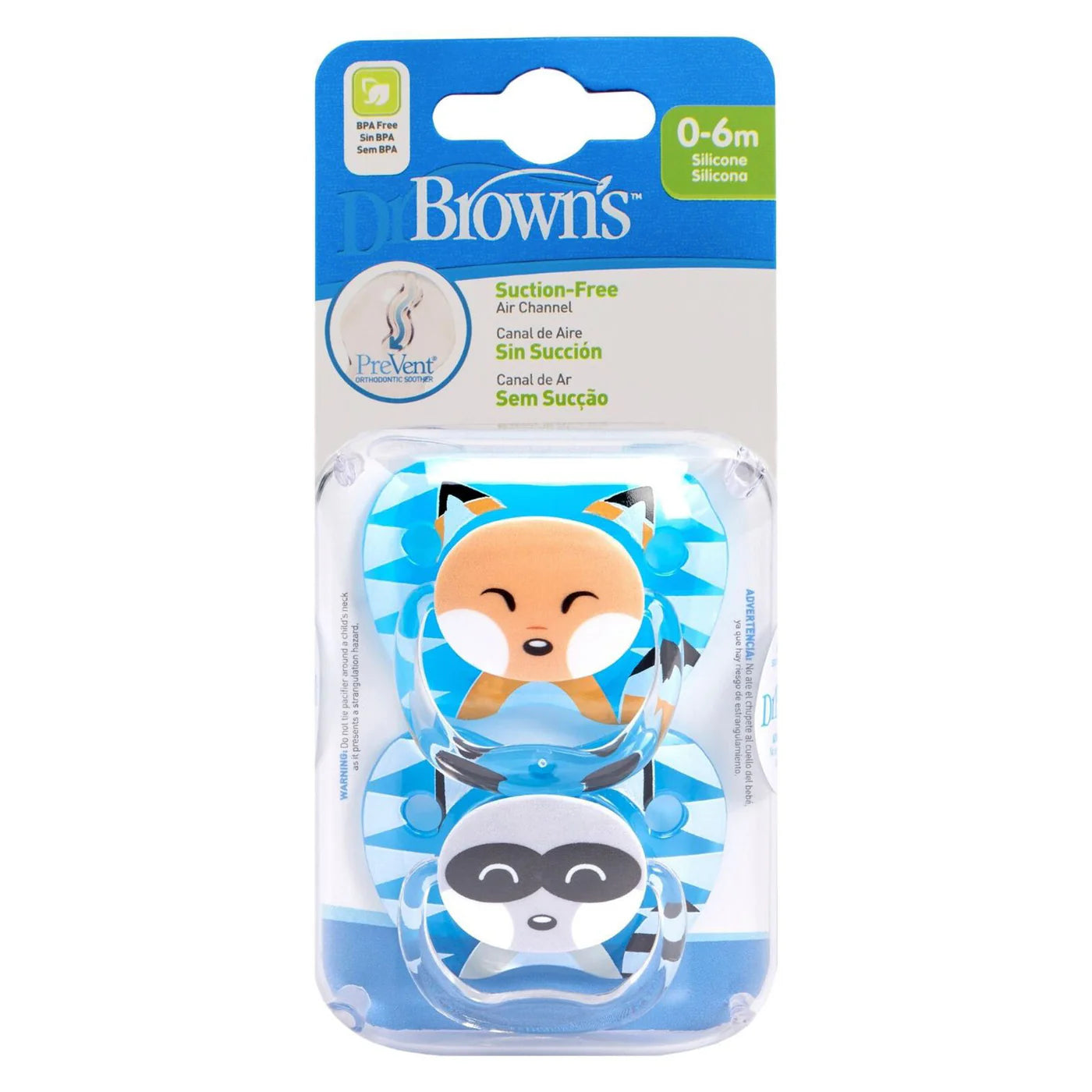 Dr Brown PreVent Shield Stage 1 Soother (Fox/Racoon Design) - Pack of 2