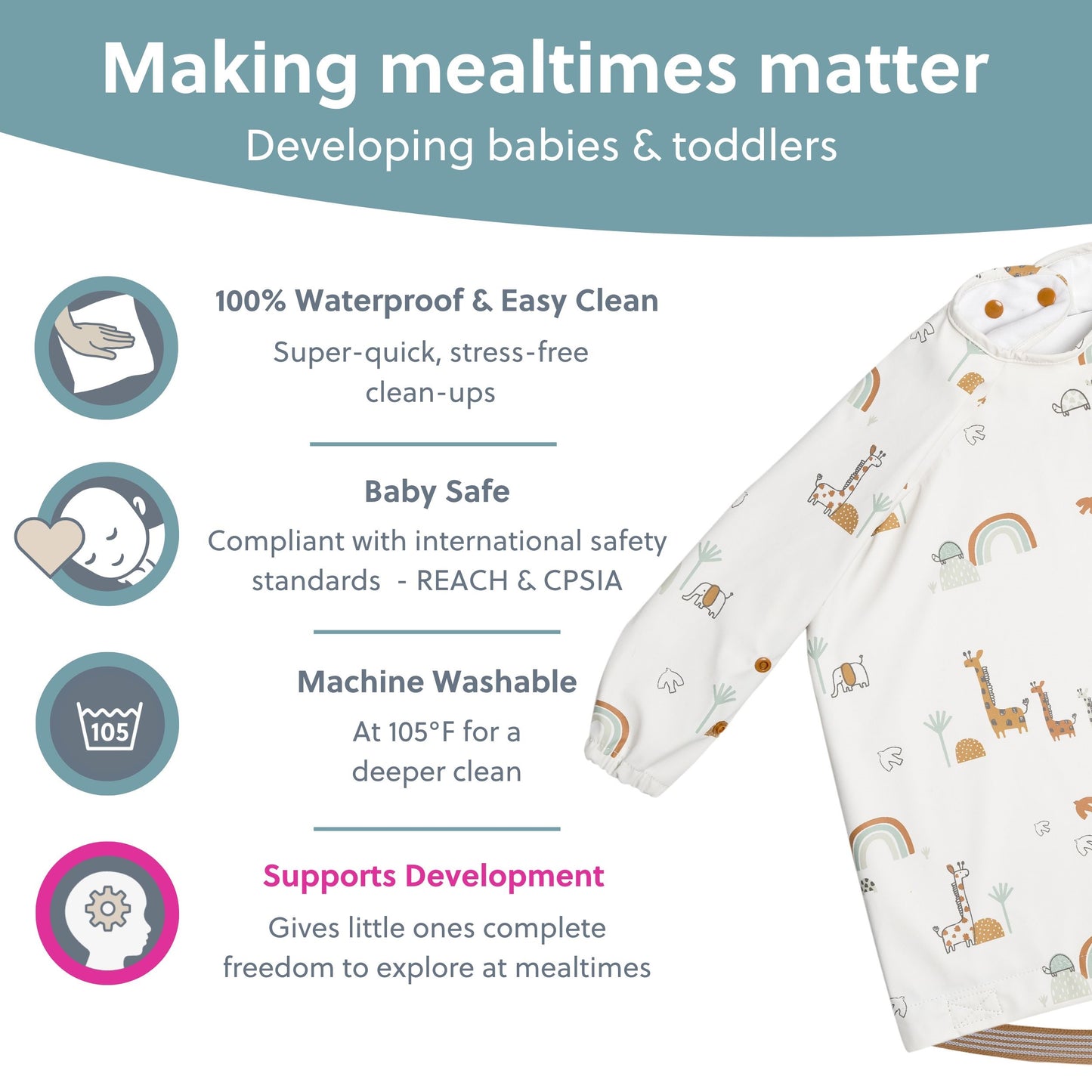 Bibado Coverall Weaning Bib (Available in Botanical Bunnies/Chasing Rainbows/George Pig/Peppa Pig/Serengeti Spaghetti)