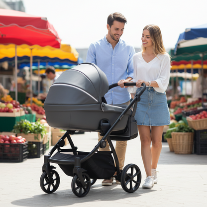 Noordi Fjordi V2 Leather 2in1 Pushchair with ThermoCot™ Carrycot, Shadow Grey