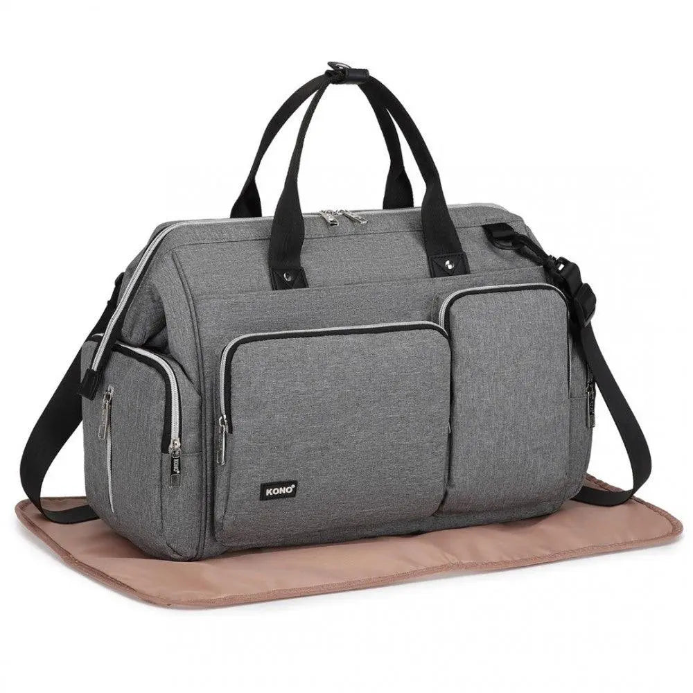 Grey Multi-Compartment Baby Changing Bag with Changing Mat - Little Lug