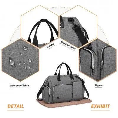 Grey Multi-Compartment Baby Changing Bag with Changing Mat - Little Lug