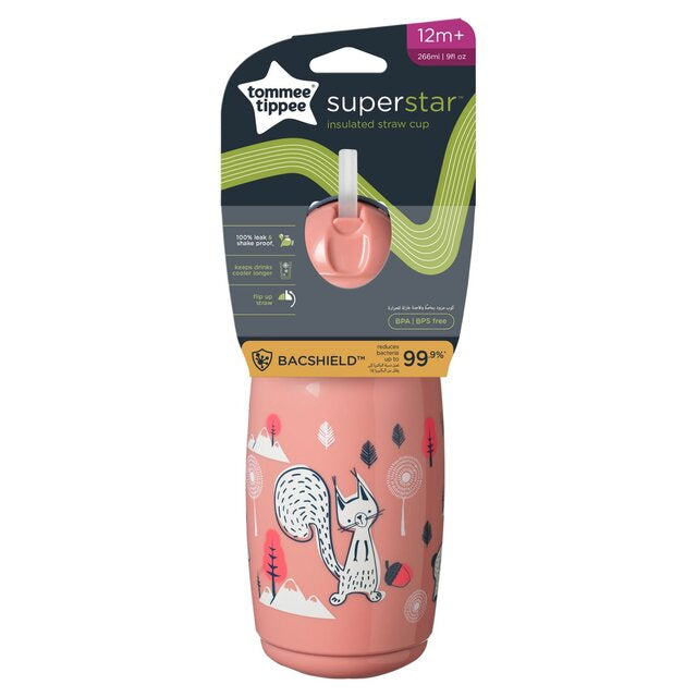 Tommee Tippee Insulated Straw Bottle - 12M+ (NEW Assorted Designs)