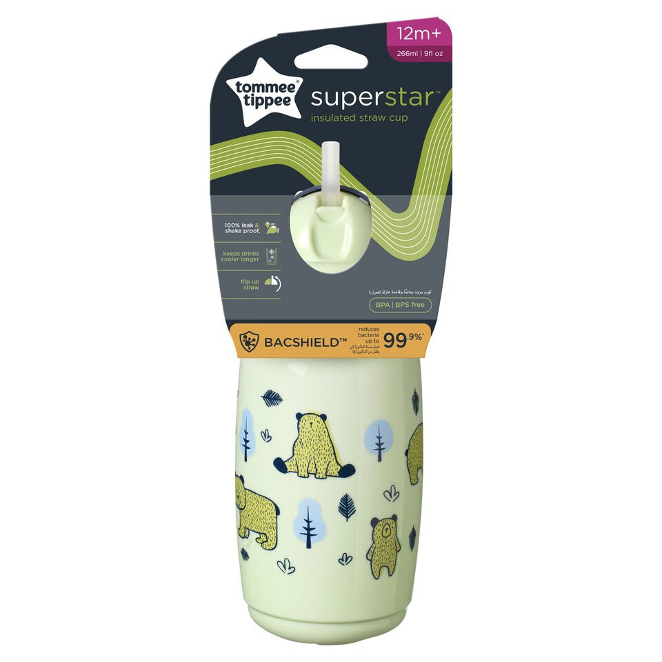 Tommee Tippee Insulated Straw Bottle - 12M+ (NEW Assorted Designs)