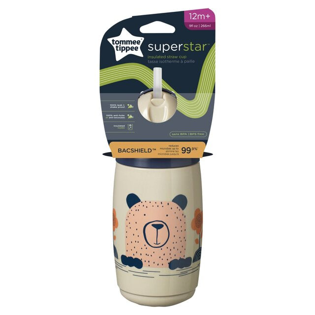 Tommee Tippee Insulated Straw Bottle - 12M+ (NEW Assorted Designs)
