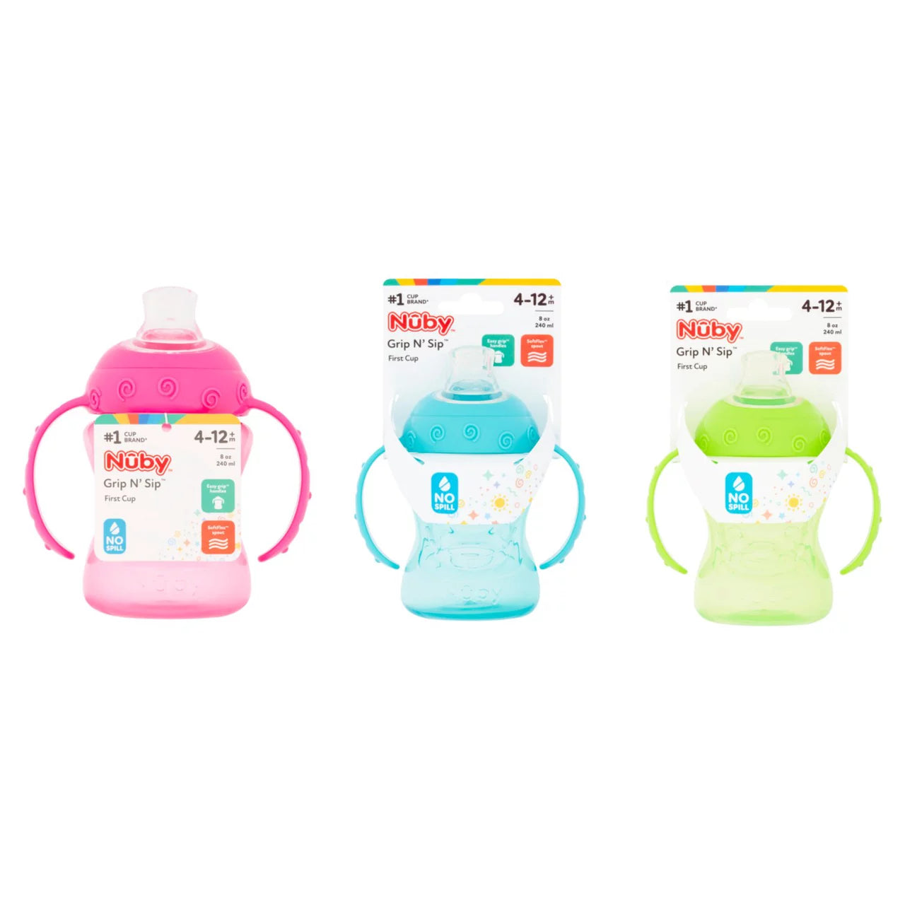 Nuby Grip N Sip First Cup 240mls (4-12m) -  Assorted Colours