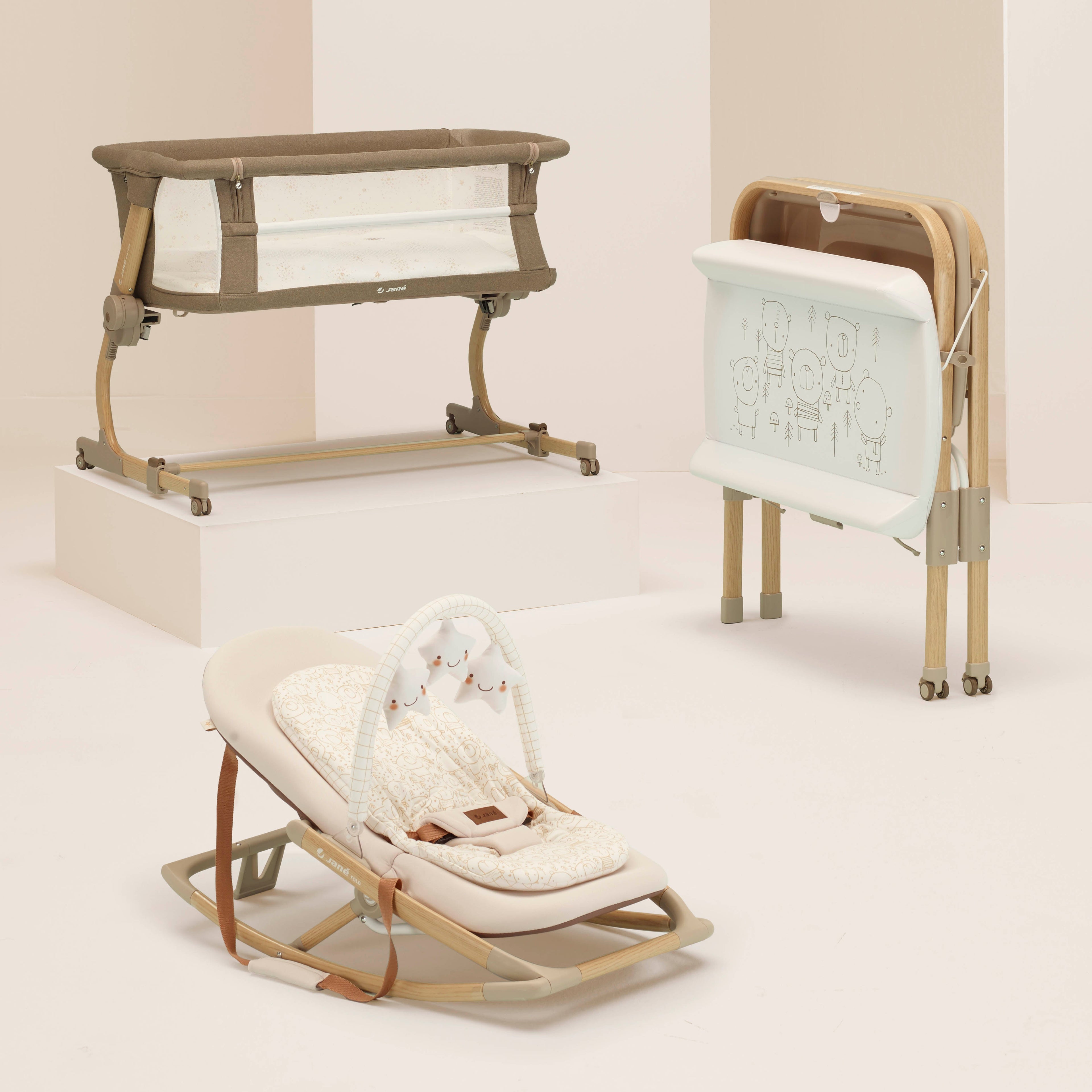 Jane Baby Side Crib + 4 Piece Bedding Set & Safety Mattress, Special Nature Edition