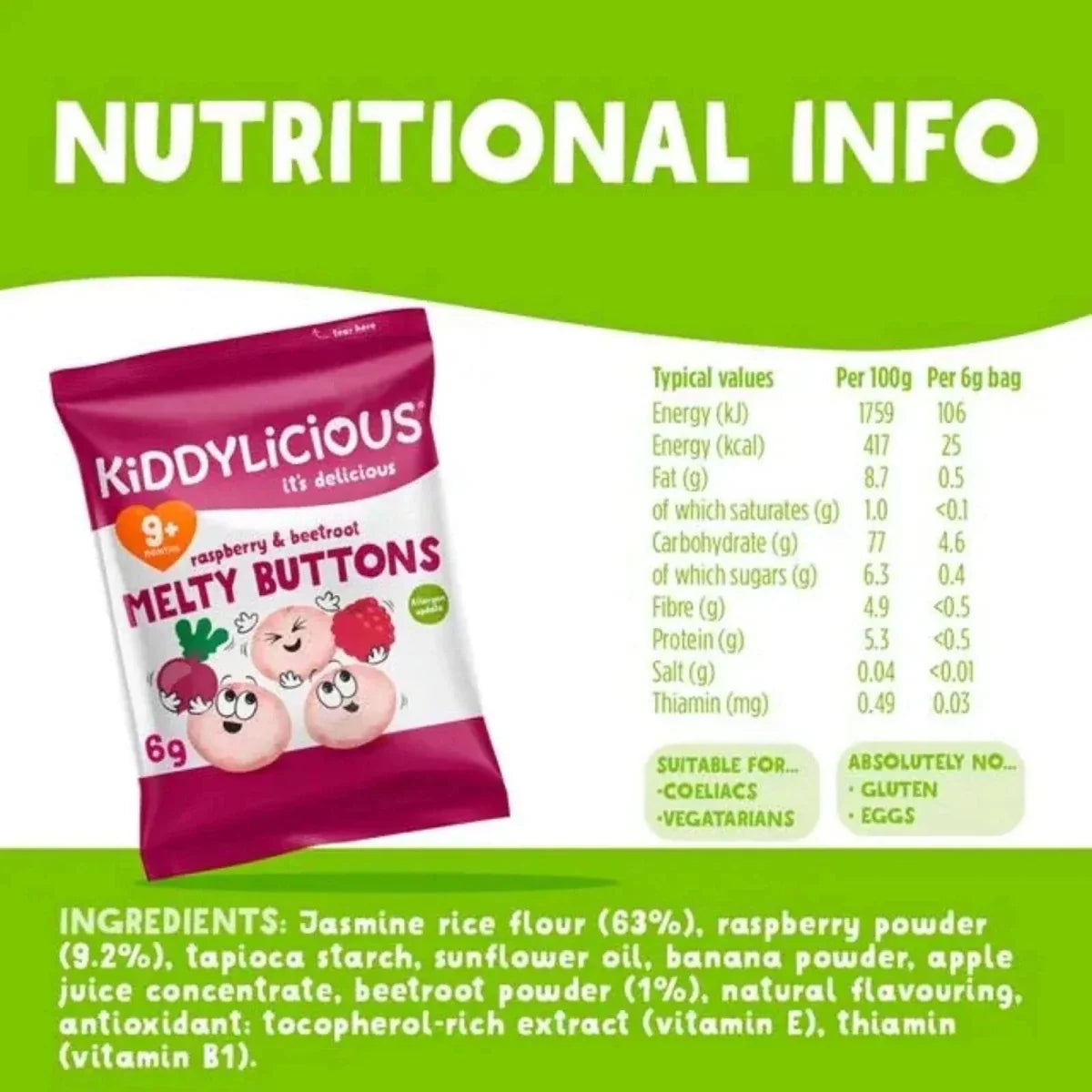 Kiddylicious Raspberry & Beetroot Melty Buttons 9+ months 6g