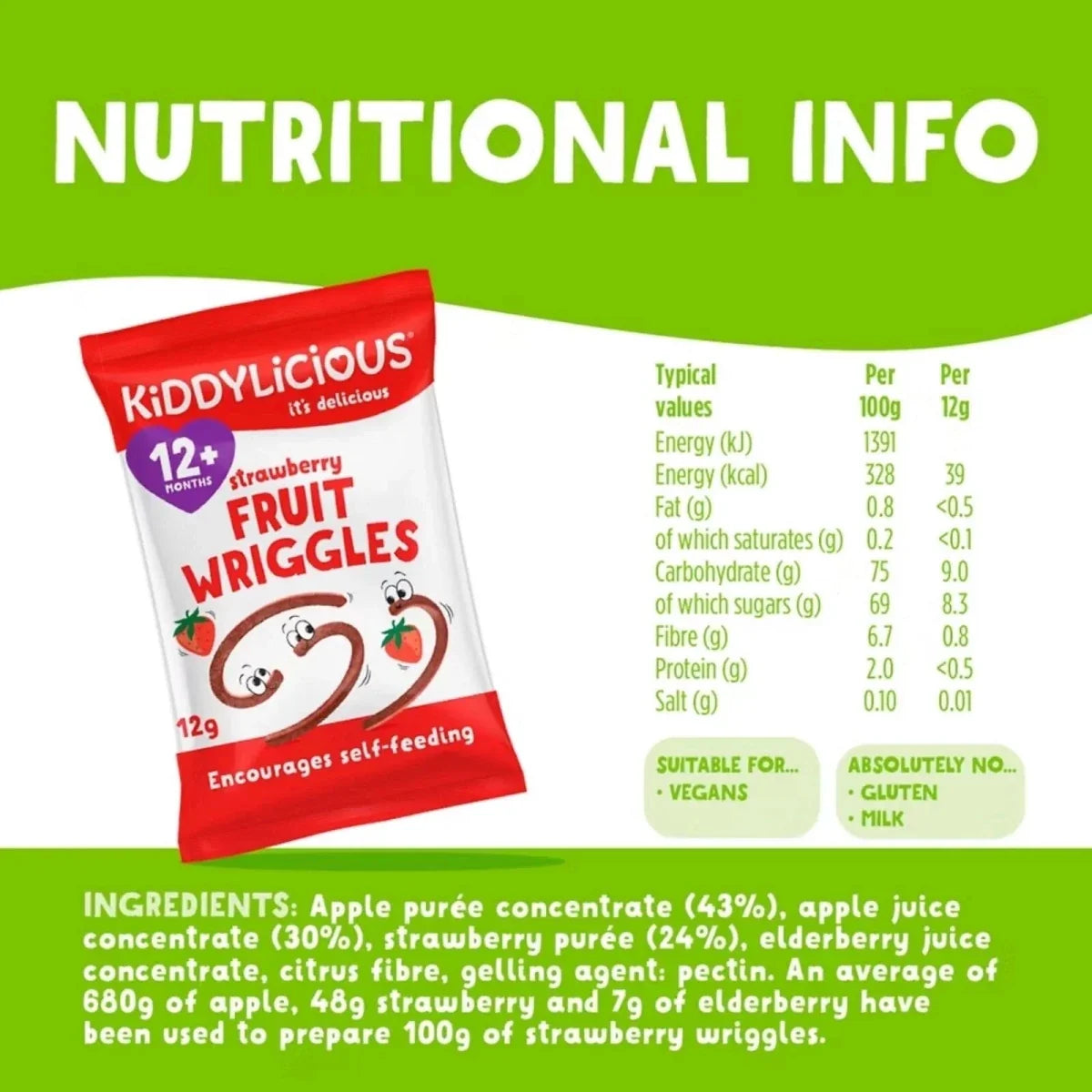 Kiddylicious Strawberry Fruit Wriggles 12+ months 12g