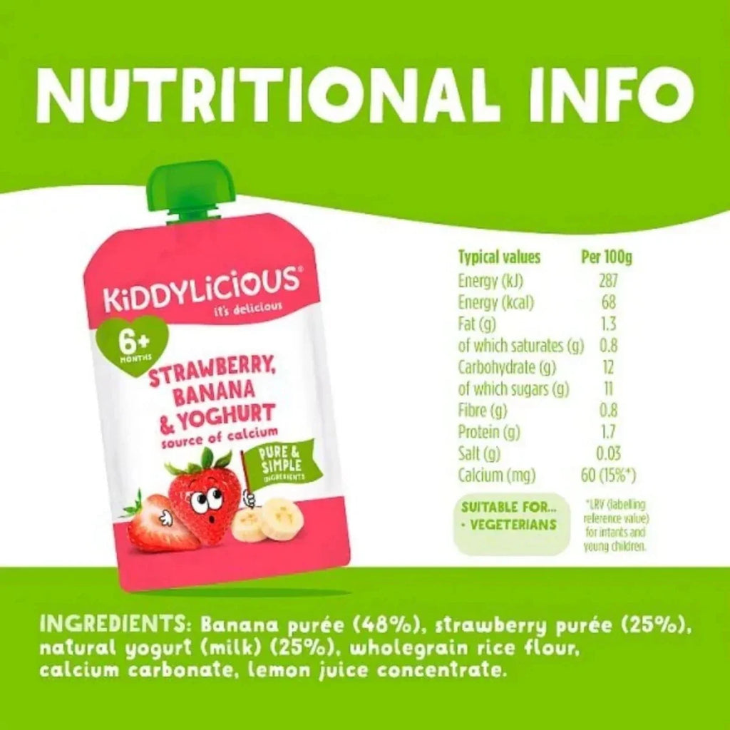 Kiddylicious Pouches Strawberry Yogurt 6+ months 100g