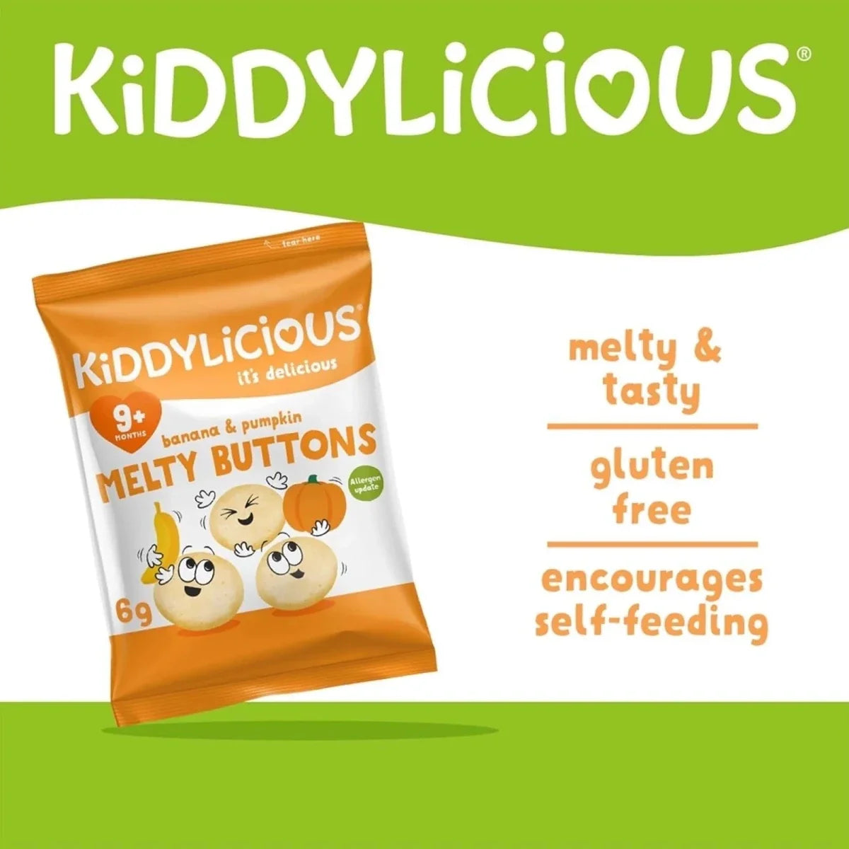 Kiddylicious Banana & Pumpkin Melty Buttons 9+ months 30g (5x6g)