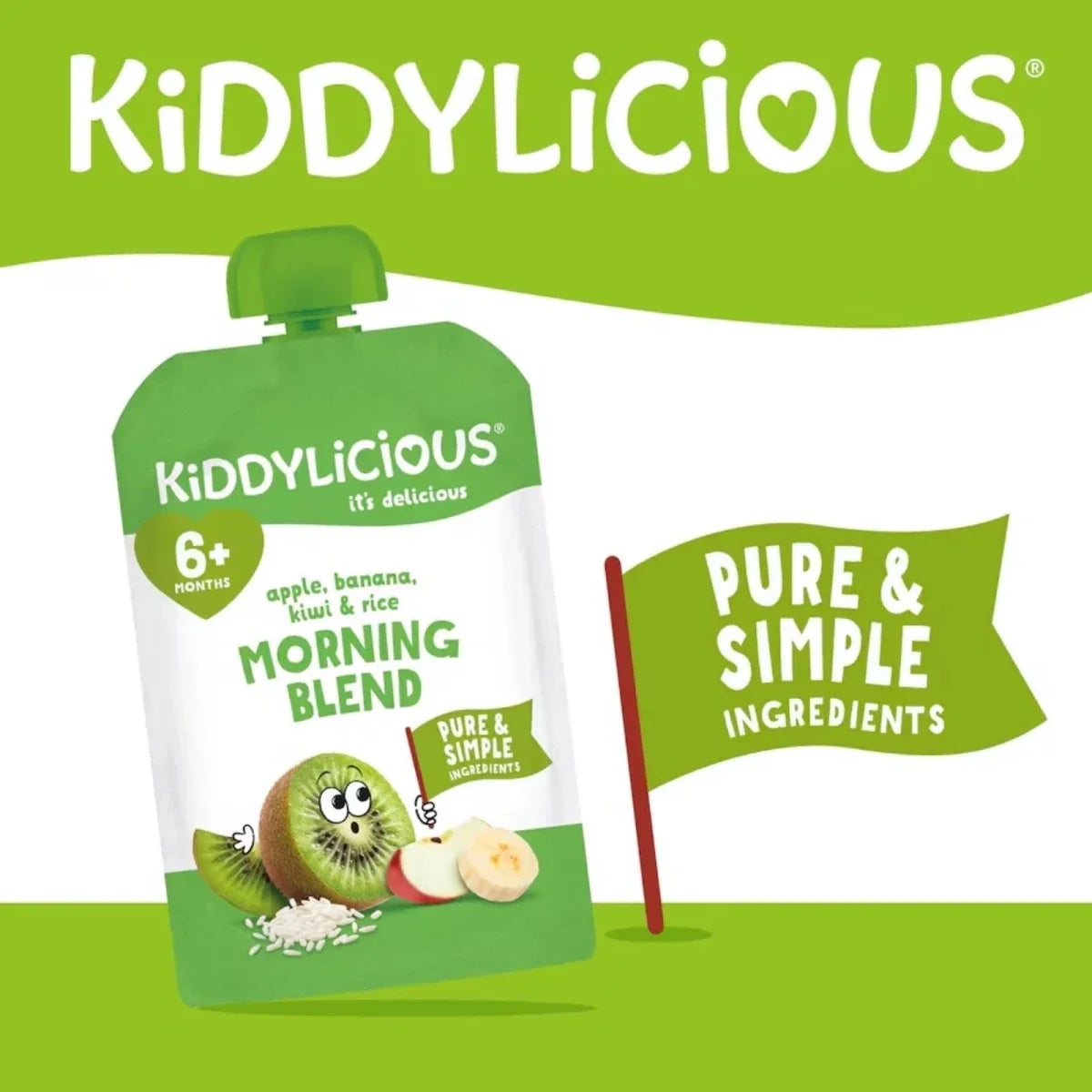 Kiddylicious Pouches Morning Blend Kiwi Rice 6+ months 100g