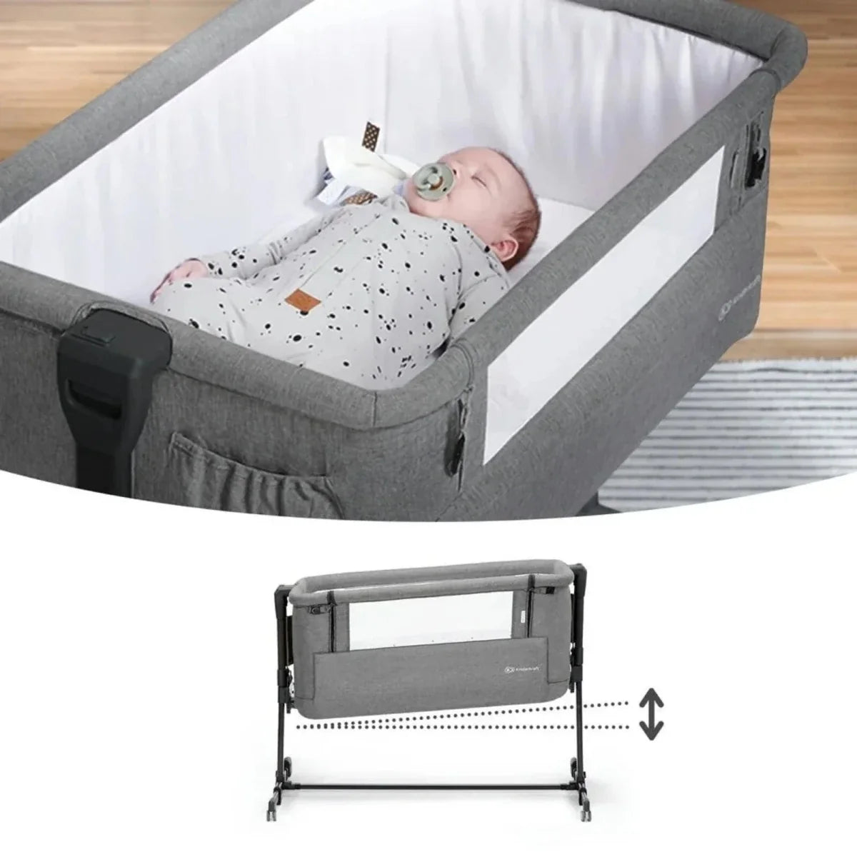 Kinderkraft Nestee Up 2 Bedside Crib - Full Light Grey