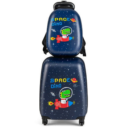 2 Pieces Kids Luggage Set with Wheels and Height Adjustable Handle-Blue