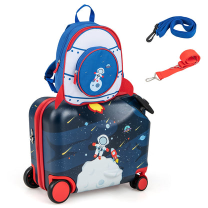 2 Pieces Kids Luggage Set with Spinner Wheels and Anti-Lose Rope-Blue