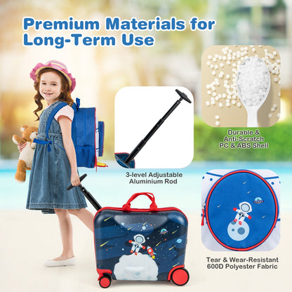 2 Pieces Kids Luggage Set with Spinner Wheels and Anti-Lose Rope-Blue