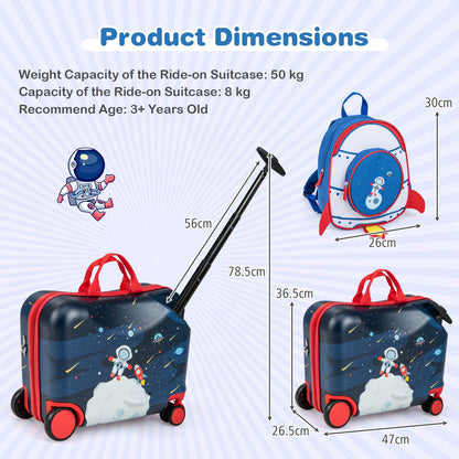 2 Pieces Kids Luggage Set with Spinner Wheels and Anti-Lose Rope-Blue