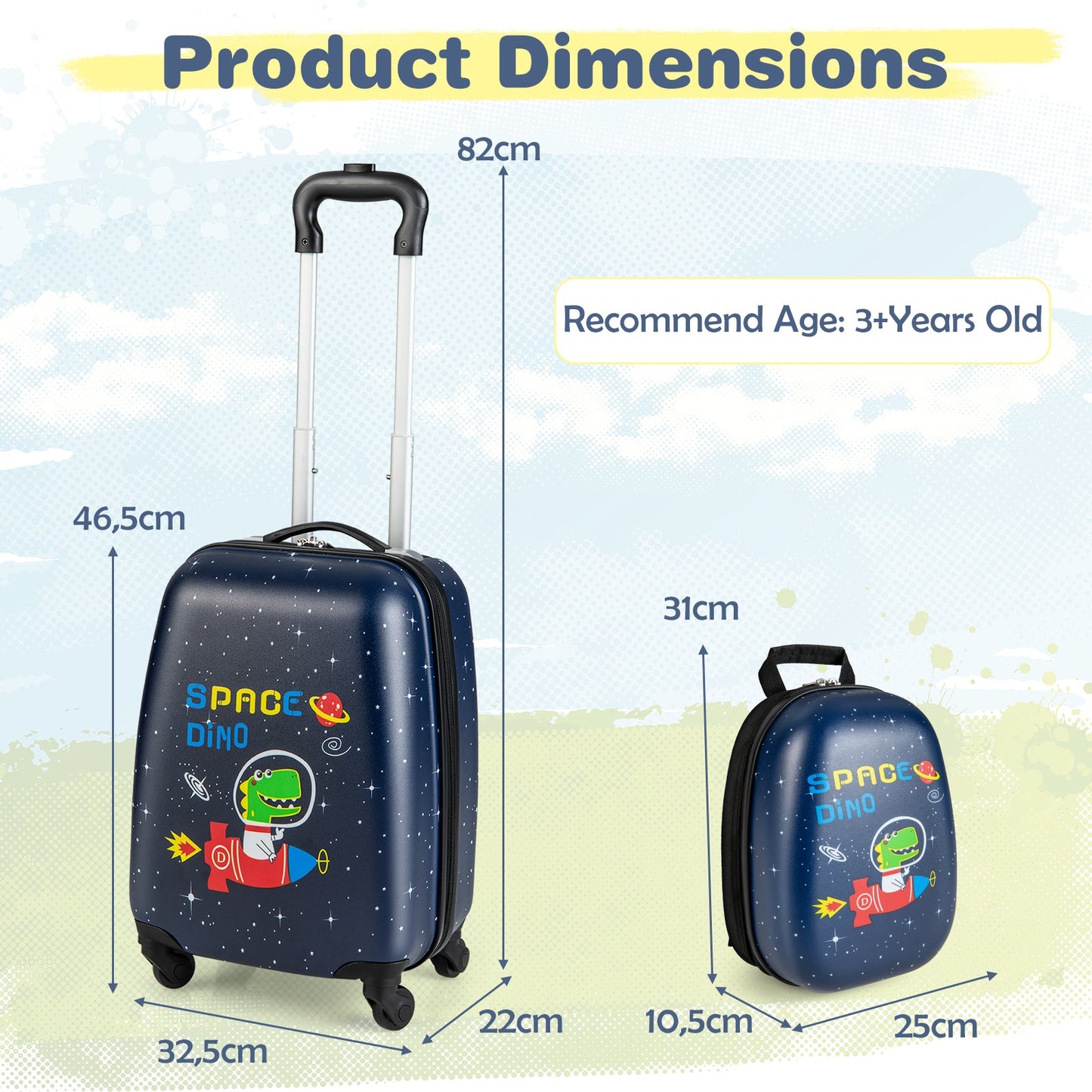 2 Pieces Kids Luggage Set with Wheels and Height Adjustable Handle-Blue