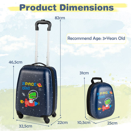 2 Pieces Kids Luggage Set with Wheels and Height Adjustable Handle-Blue