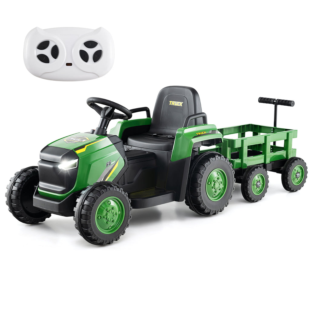 Kids Ride on Tractor 12V Electric Vehicle with Detachable Trailer and Remote Control-Dark Green