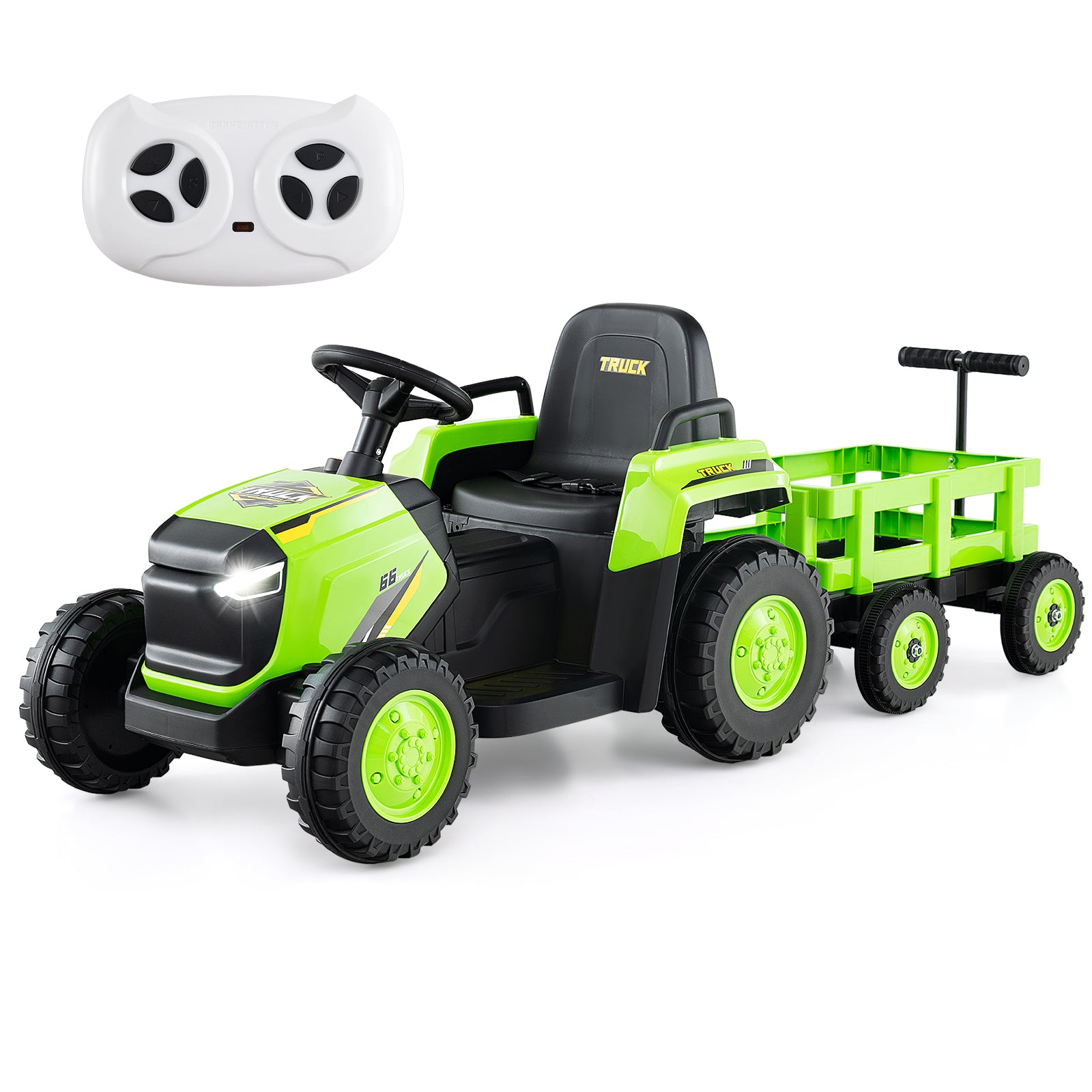 Kids Ride on Tractor 12V Electric Vehicle with Detachable Trailer and Remote Control-Green