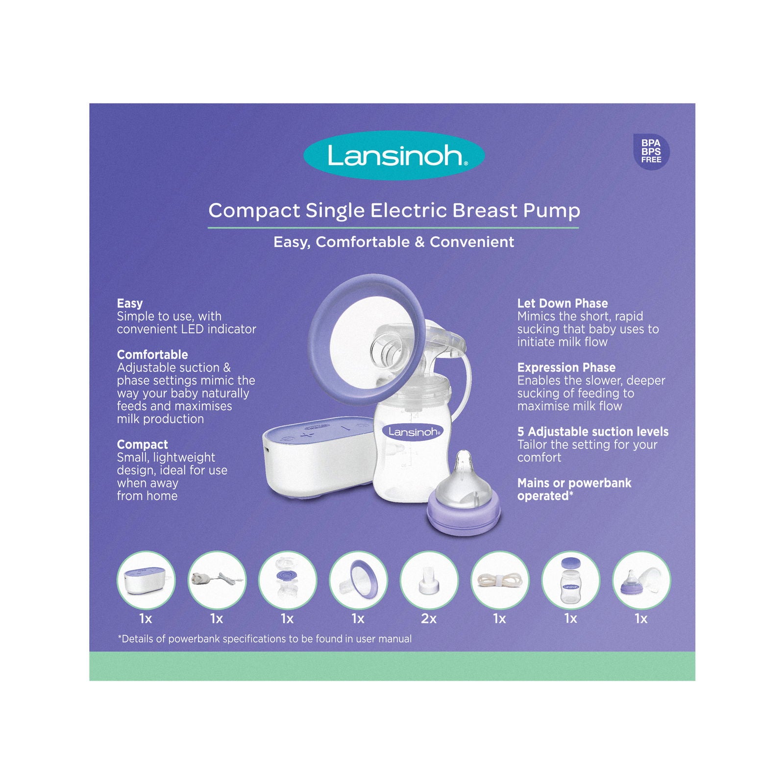 Lansinoh Compact Single Electric Breast Pump - Little Lug