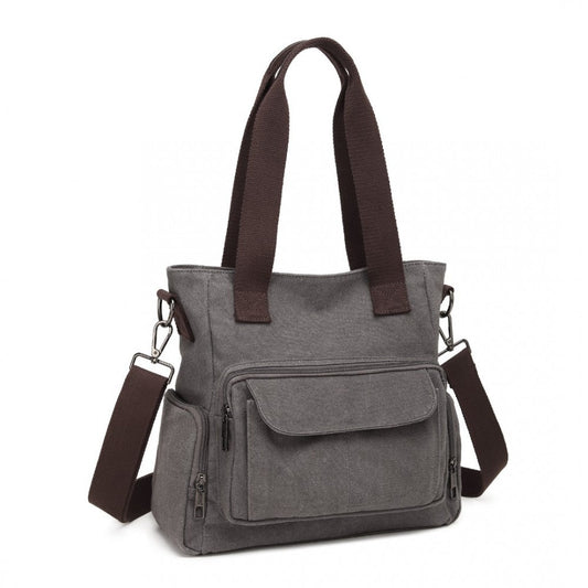 Large Capacity Multi-Compartment Canvas Crossbody Tote Baby Bag (Available in Black/Grey) - Little Lug