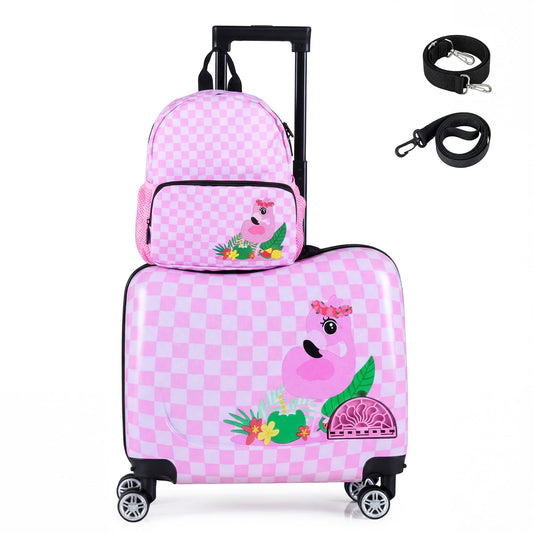 2 Pieces Kid Luggage Set with Spinner Wheels and Lanyard for Carry Strap-Pink & White