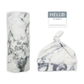Lulujo Hello World Newborn Hat & Swaddle Set (0-4m)- Available in Marble/Leopard/Hugs&Kisses Design - Little Lug