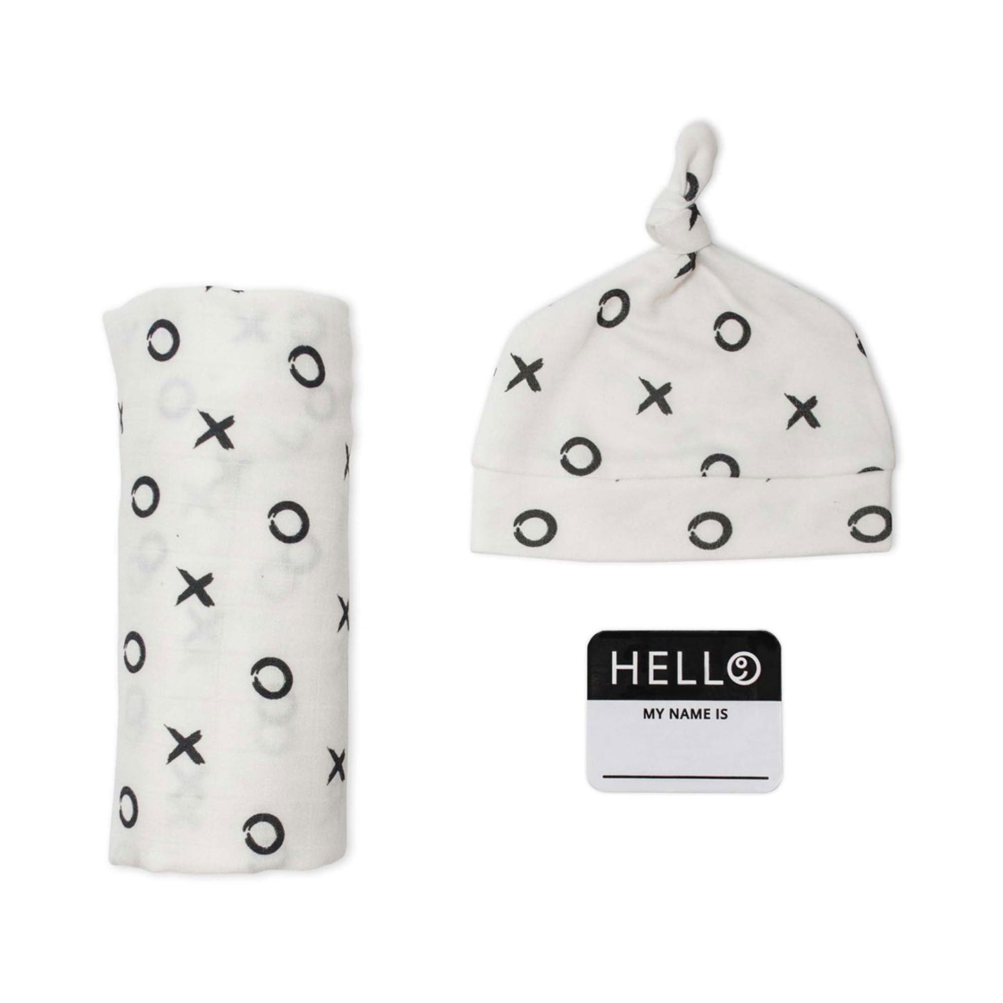 Lulujo Hello World Newborn Hat & Swaddle Set (0-4m)- Available in Marble/Leopard/Hugs&Kisses Design - Little Lug