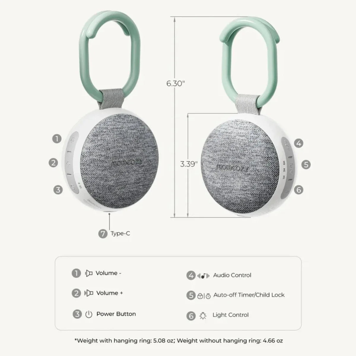 Momcozy Portable Sound Machine with Night Light