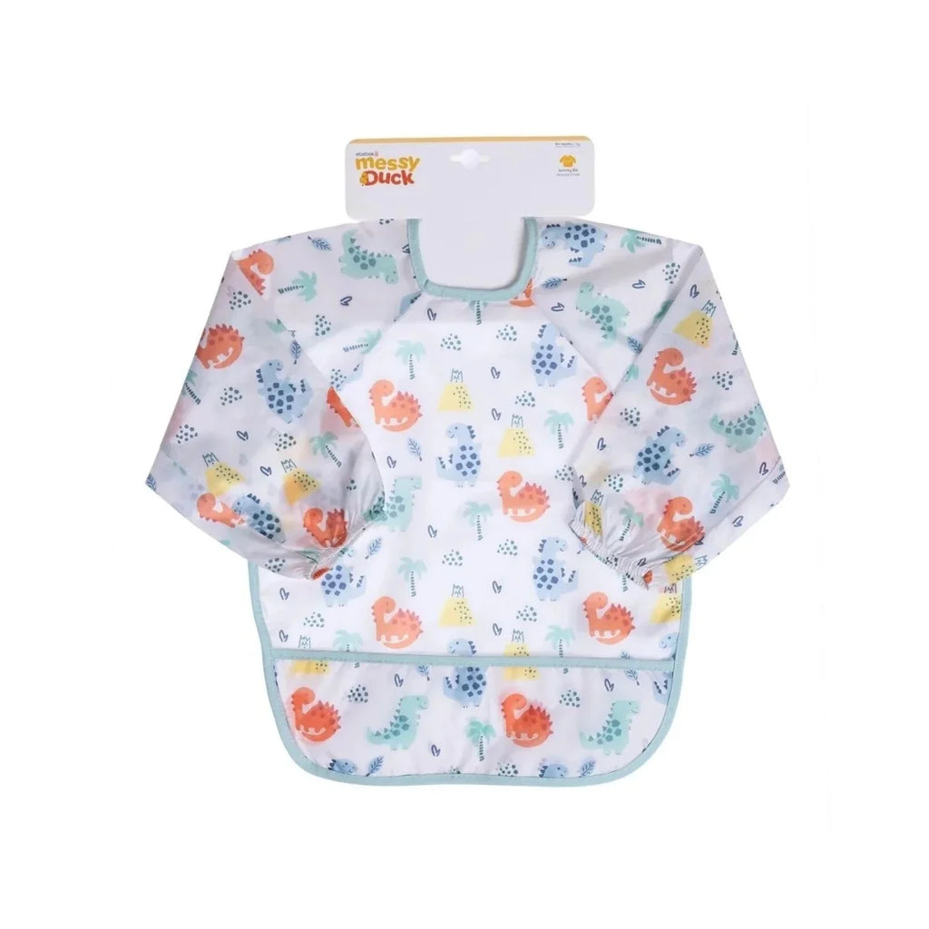 Messy Duck Long Sleeve Baby Coverall Bib - Dinosaur