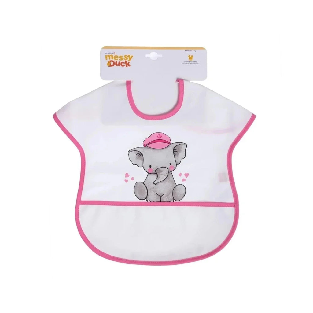Messy Duck Wipe-Clean Short Sleeve Bib - Cute Elephant