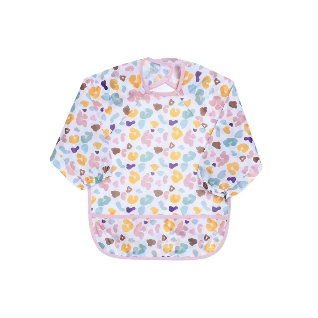Messy Duck Long Sleeve Baby Coverall Bib - Leopard