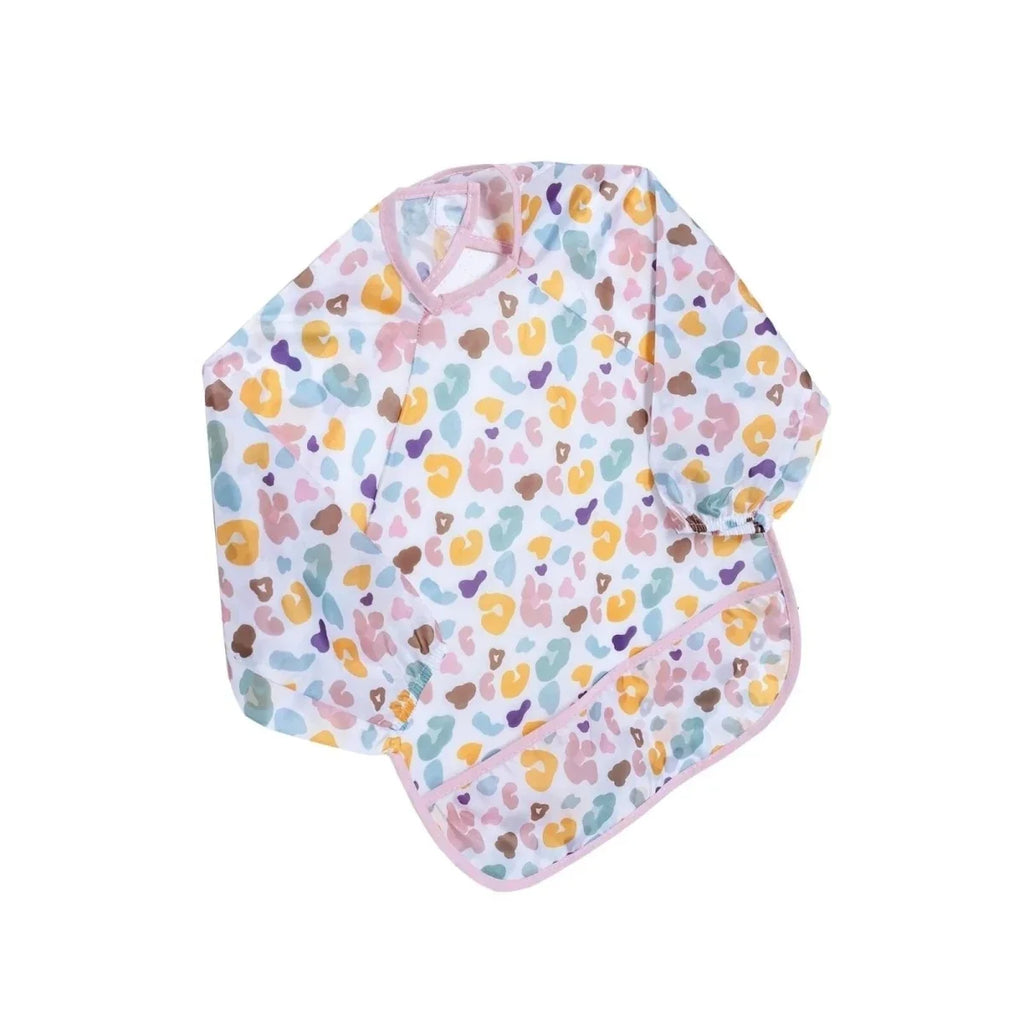 Messy Duck Long Sleeve Baby Coverall Bib - Leopard
