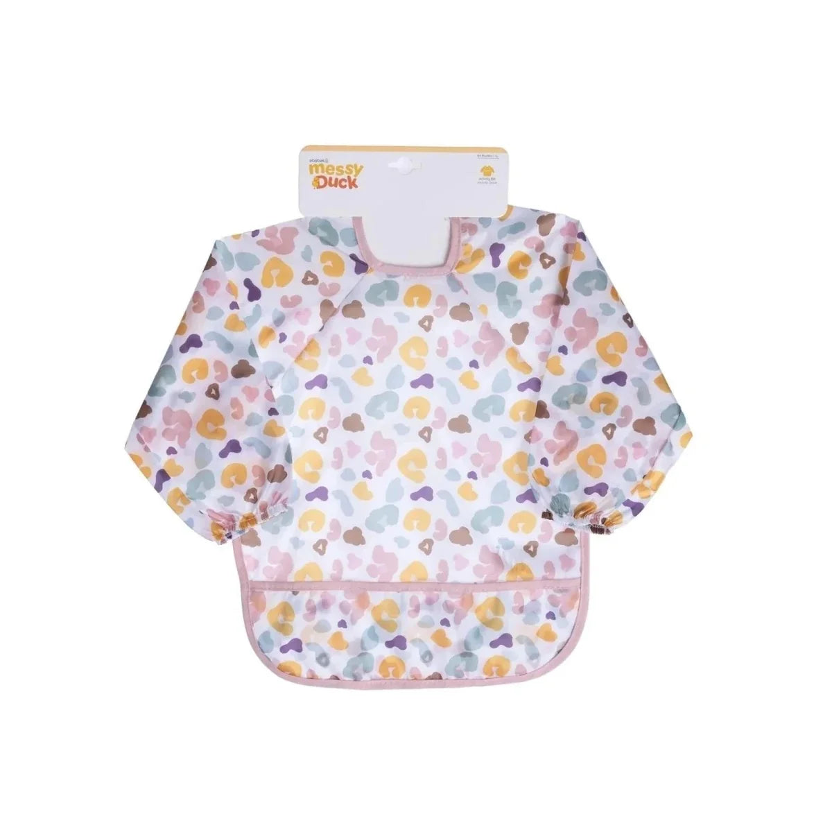 Messy Duck Long Sleeve Baby Coverall Bib - Leopard