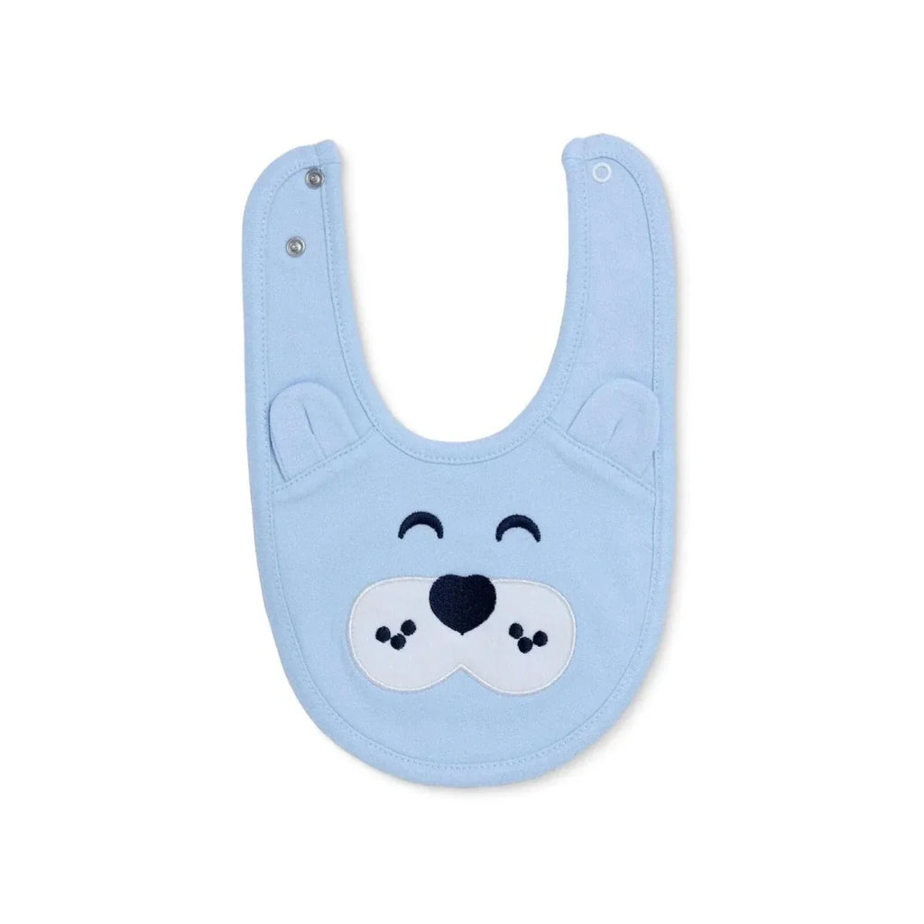 Messy Duck Embroidered Cotton Baby Bib with Ears - Blue