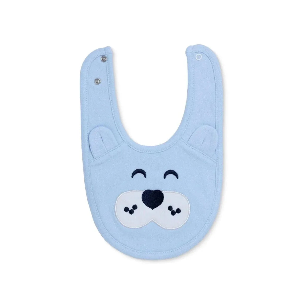 Messy Duck Embroidered Cotton Baby Bib with Ears - Blue