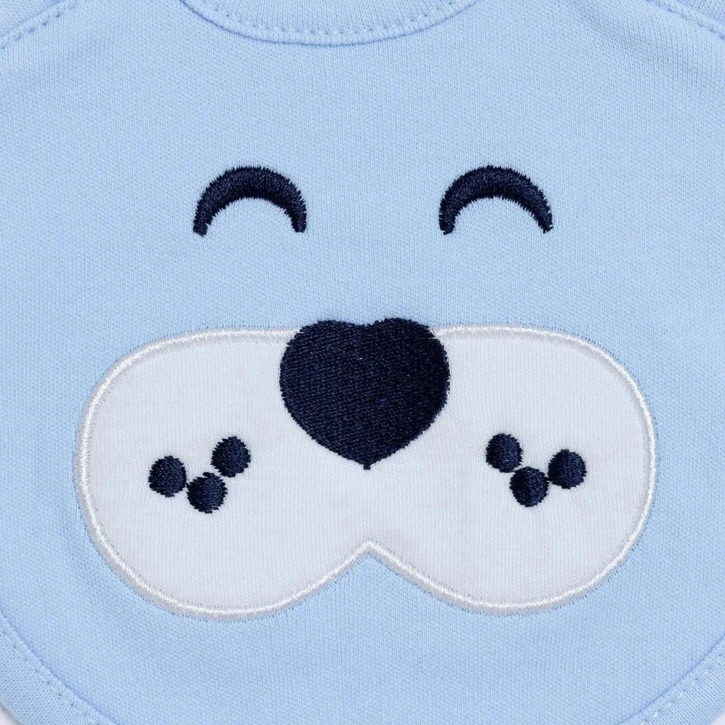 Messy Duck Embroidered Cotton Baby Bib with Ears - Blue