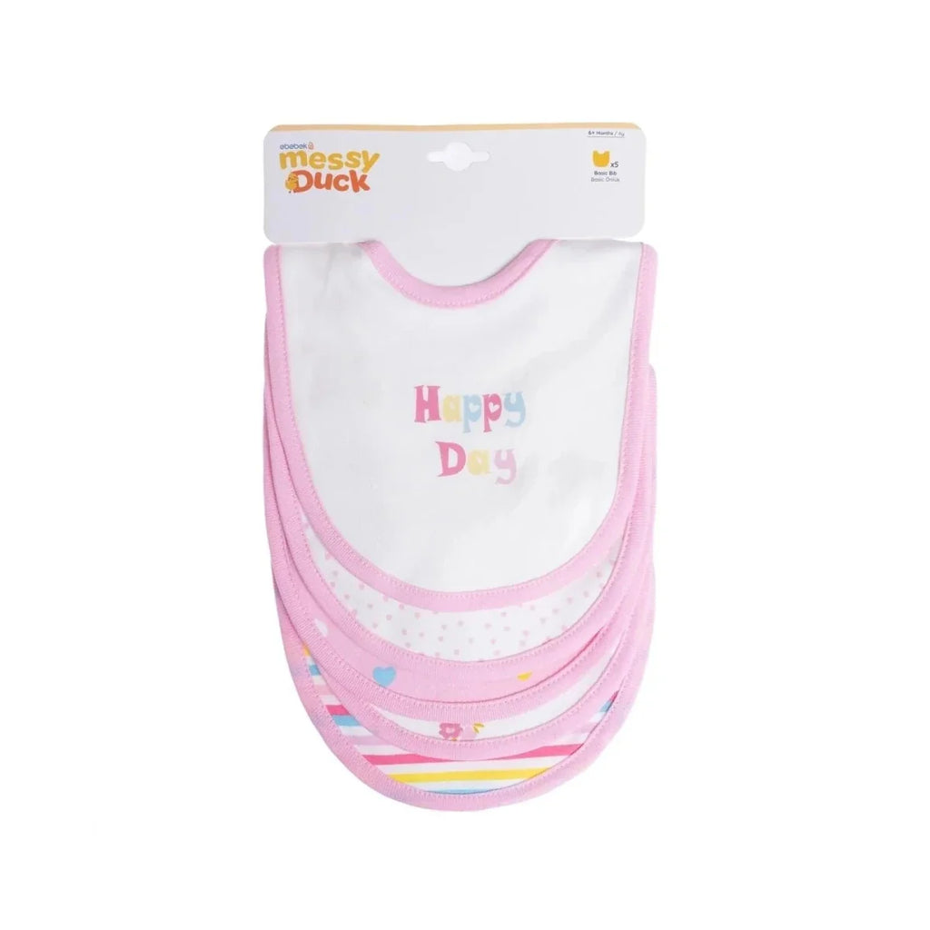 Messy Duck Printed Cotton Baby Bib Pack of 5 - Pink