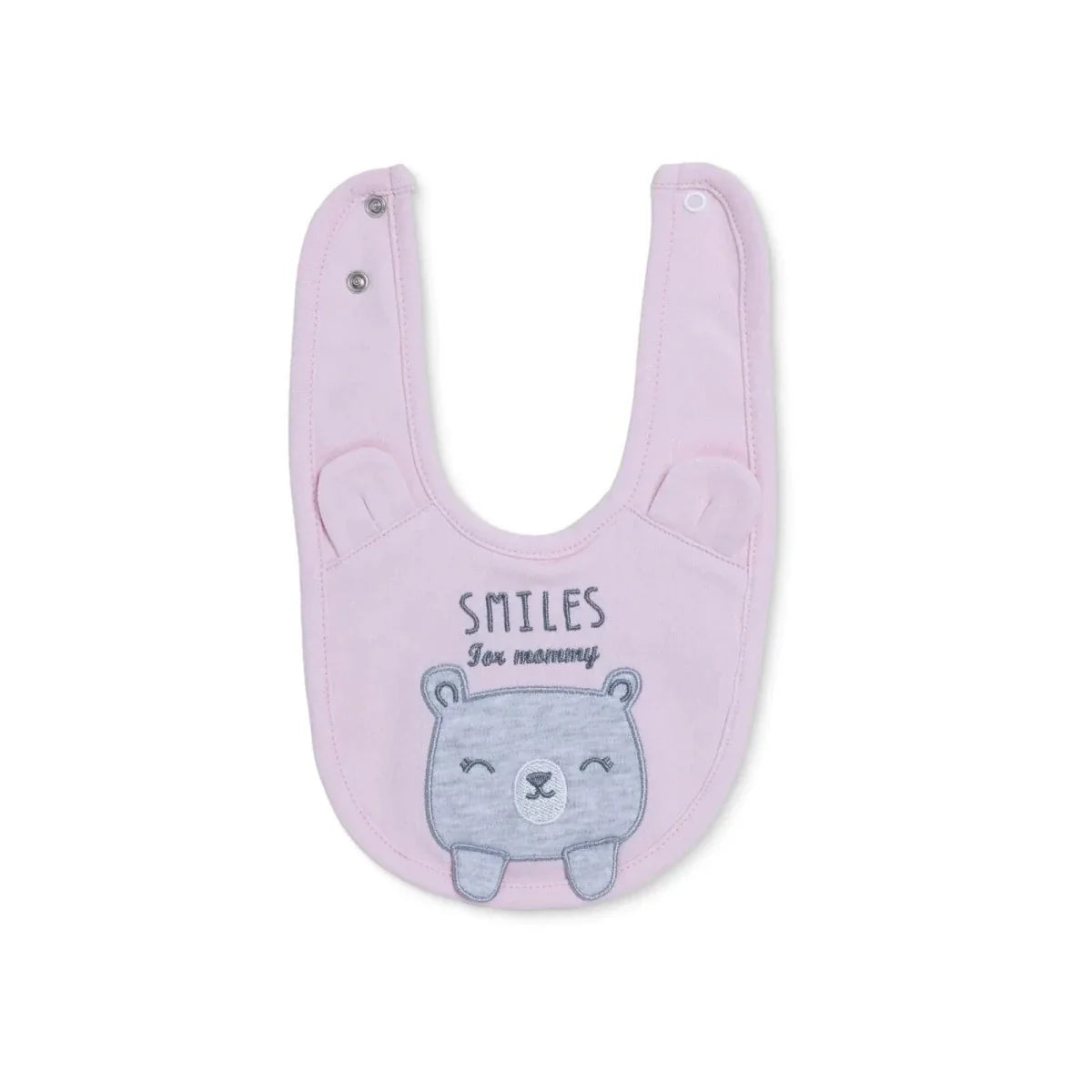 Messy Duck Embroidered Cotton Baby Bib with Ears - Pink