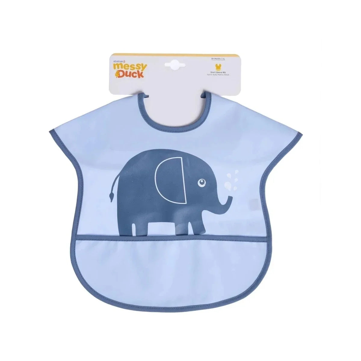 Messy Duck Wipe-Clean Short Sleeve Bib - Elephant