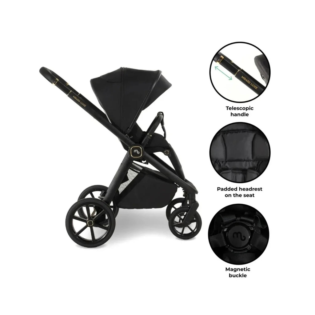 My Babiie MB450 Luxe 3-in-1 Travel System with Rotating Car Seat,Base & Toddler Seat - Black