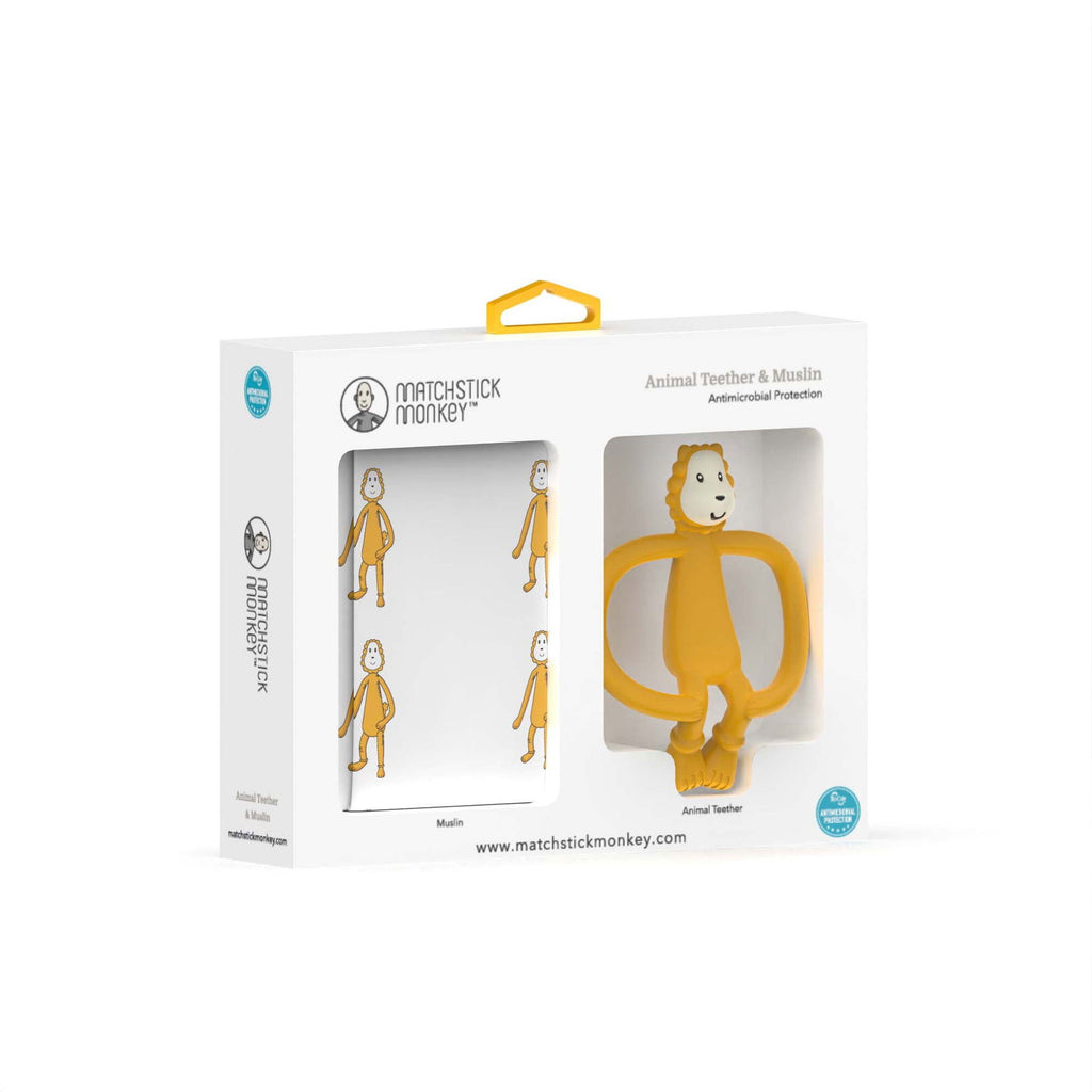 Matchstick Monkey Animal Teether/Muslin Gift Set (Available in Lion/Giraffe Design) - Little Lug