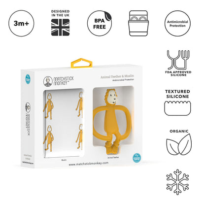 Matchstick Monkey Animal Teether/Muslin Gift Set (Available in Lion/Giraffe Design) - Little Lug